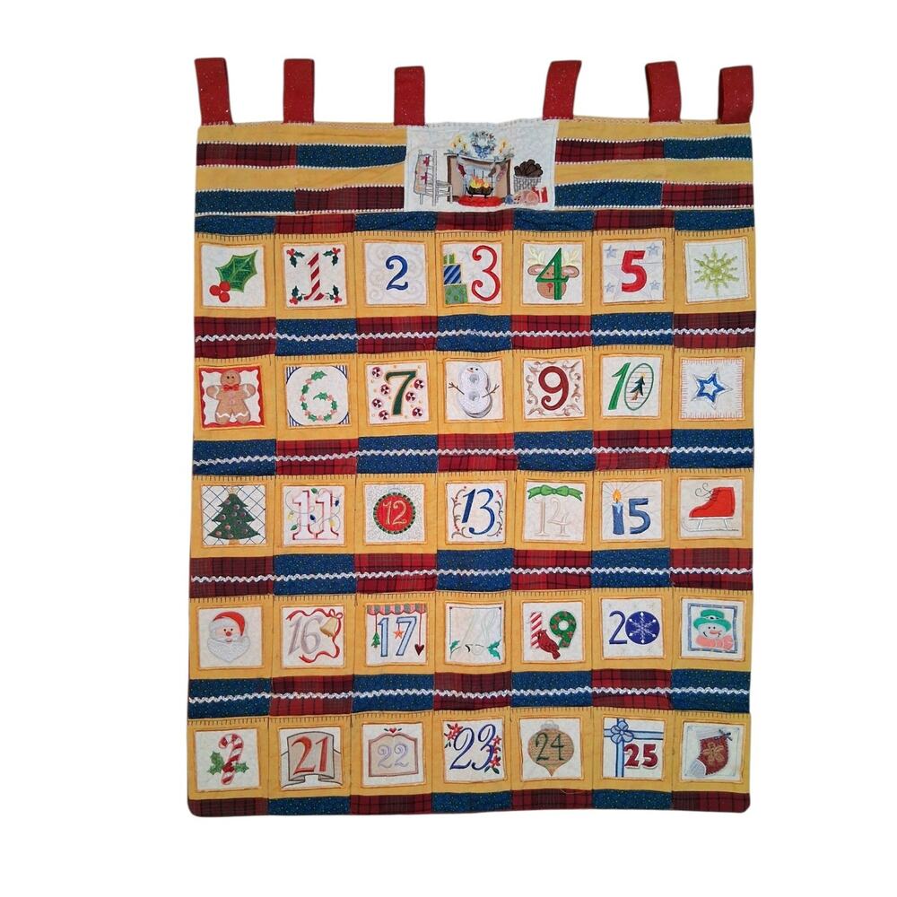 Vintage Christmas Countdown Advent Calendar Pocket Handmade Wall Hanging